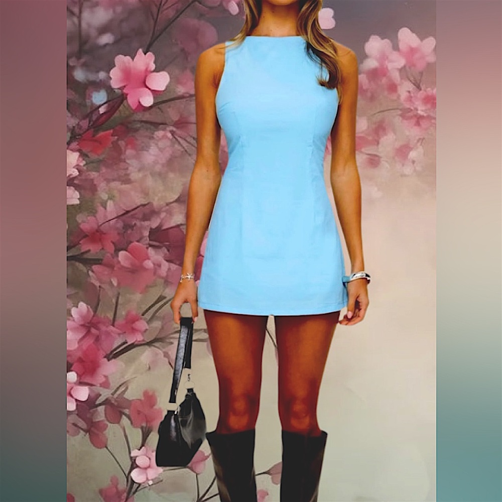 Lena Sky Blue Sleeveless Mini Skort Dress